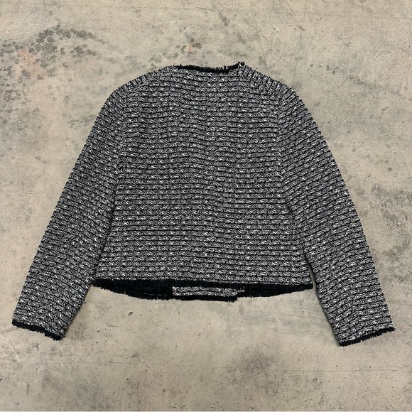 J Crew Tweed Zip Up Moto Jacket Black Fringed Size 8 - Picture 9 of 9